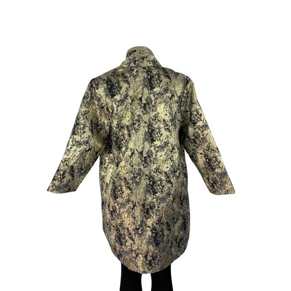 Natori Women's Gold & Black Metallic Brocade Open Front Long Sleeve Coat Sz M - Picture 3 of 8